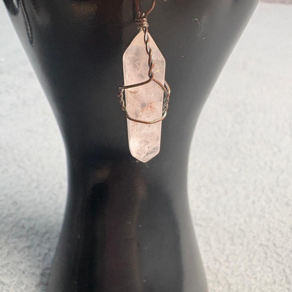 Rose Quartz Crystal Point Pendant Wire Wrapped Pink Stone Boho Jewelry